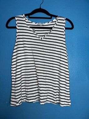 Striped V-Neck Sleeveless Women's Top - White & Brown